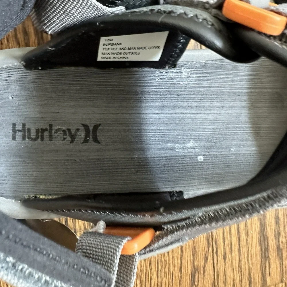 Hurley Burbank Men Gray Strap Sandals Shoes Logo Outdoor Active Size 12 NEW